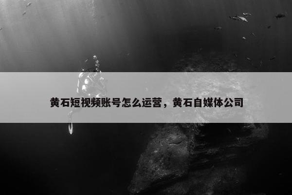 黄石短视频账号怎么运营，黄石自媒体公司