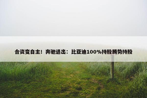 合资变自主！奔驰退出：比亚迪100%持股腾势持股