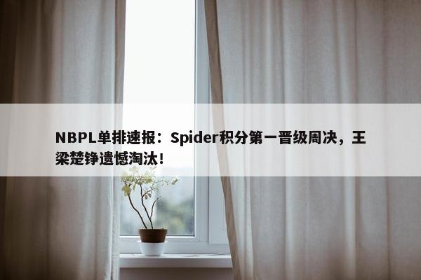 NBPL单排速报：Spider积分第一晋级周决，王梁楚铮遗憾淘汰！