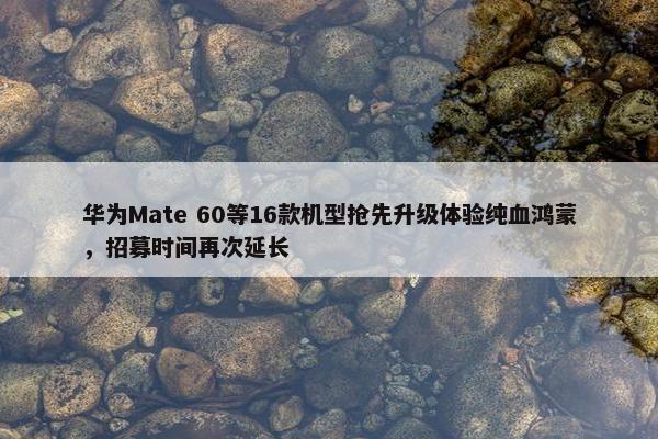 华为Mate 60等16款机型抢先升级体验纯血鸿蒙，招募时间再次延长