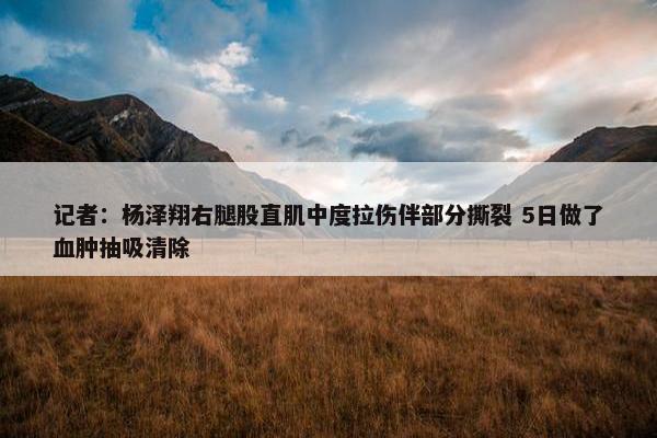 记者：杨泽翔右腿股直肌中度拉伤伴部分撕裂 5日做了血肿抽吸清除