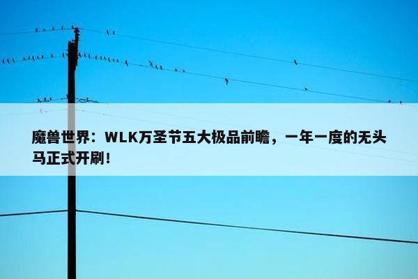 魔兽世界：WLK万圣节五大极品前瞻，一年一度的无头马正式开刷！